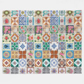 Azulejos & Peranakan Muurschildering Decoratieve W Fleece Deken (Voorkant (Horizontaal))