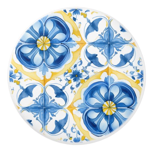 💙💛 Azulejos Porto Bloom Keramische Knop (Voorkant)