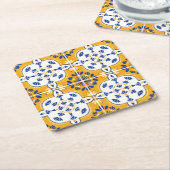 Azulejos Portugese Tegel White Mustard Yellow Blue Kartonnen Onderzetters (Schuin)