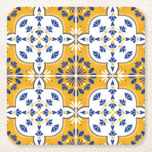 Azulejos Portugese Tegel White Mustard Yellow Blue Kartonnen Onderzetters