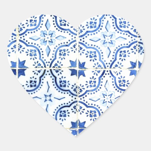 Azulejos, Portuguese Tiles Hart Sticker (Voorkant)