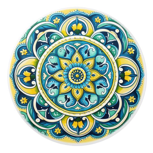 💙💛 Azulejos Sevilla Bloom Keramische Knop (Voorkant)