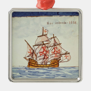 Azulejos-tegel die een schip afschildert uit Sagre Metalen Ornament
