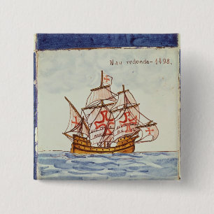 Azulejos-tegel die een schip afschildert uit Sagre Vierkante Button 5,1 Cm