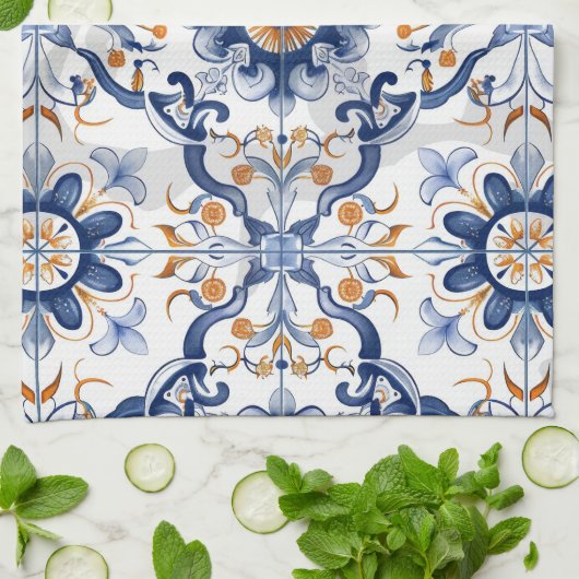 Azulejos Tegel Pattern Theedoek (Gevouwen)