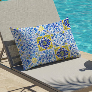 Azulejos Tegelpatroon Blauw Wit Geel Buitenkussen