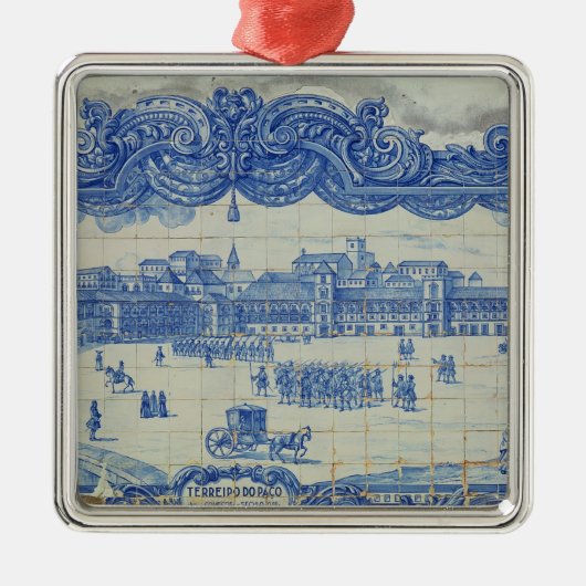 Azulejos tegels die de Praca do Comercio weergeven Metalen Ornament (Voorkant)