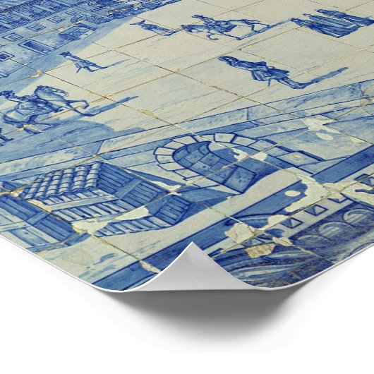 Azulejos tegels die de Praca do Comercio weergeven Poster (Hoek)