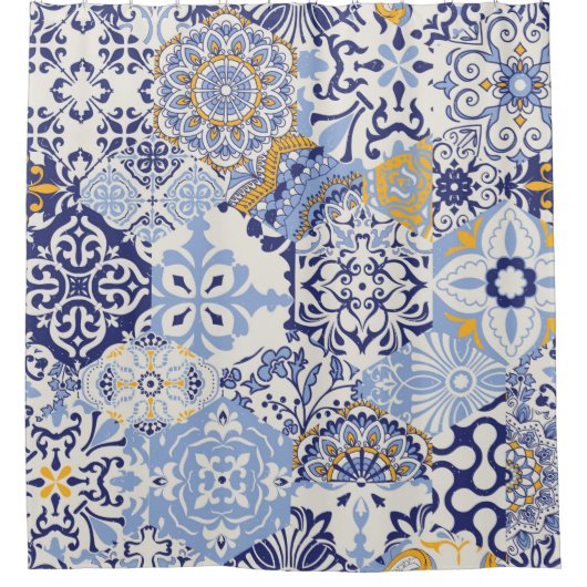 Azulejos tegels patchwork. Naadloze kleurige patch Douchegordijn (Voorkant)