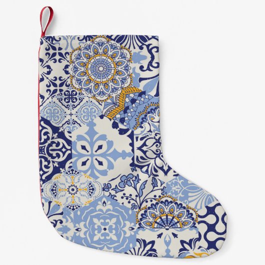 Azulejos tegels patchwork. Naadloze kleurige patch Kleine Kerstsok (Voorkant)