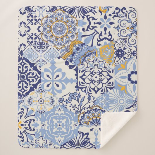 Azulejos tegels patchwork. Naadloze kleurige patch Sherpa Deken (Voorkant)