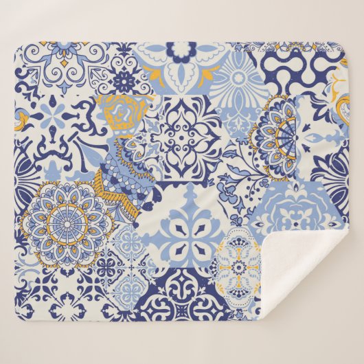 Azulejos tegels patchwork. Naadloze kleurige patch Sherpa Deken (Voorkant (horizontaal))