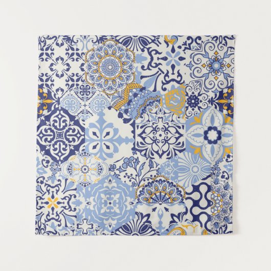 Azulejos tegels patchwork. Naadloze kleurige patch Wandkleed (Voorkant)