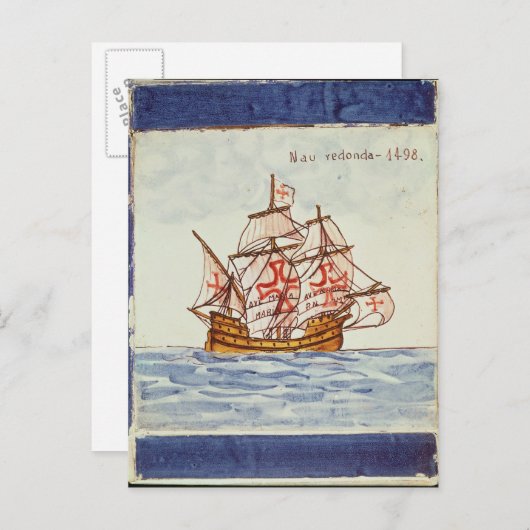 Azulejos tile depicting a ship, from Sagres Briefkaart (Voorkant / Achterkant)