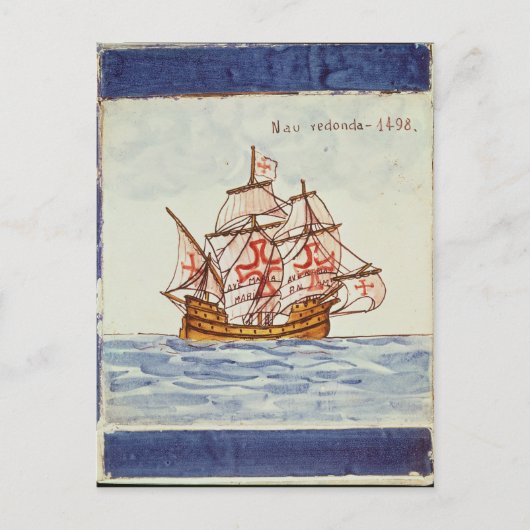 Azulejos tile depicting a ship, from Sagres Briefkaart (Voorkant)