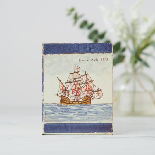 Azulejos tile depicting a ship, from Sagres Briefkaart (Staand voorkant)