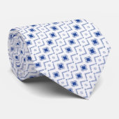 Azulevia Blauw en Wit Geometrisch Patroon Stropdas (Opgerold)