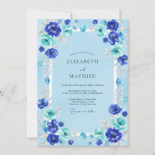 Azur Cobalt Ranunculus Eucalyptus Bruiloft Kaart