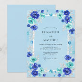 Azur Cobalt Ranunculus Eucalyptus Bruiloft Kaart (Voorkant / Achterkant)