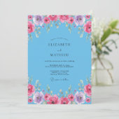 Azur Magenta Wilde Bloemen Bruiloft Kaart (Staand voorkant)