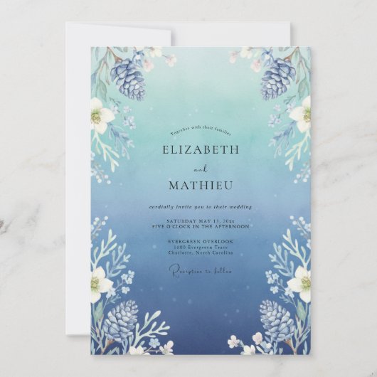 Azur Stalen Loof Eucalyptus Bruiloft Kaart (Voorkant)