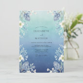 Azur Stalen Loof Eucalyptus Bruiloft Kaart (Staand voorkant)