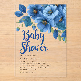 Azurale bloem acrylic baby shower uitnodiging