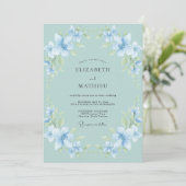 Azurblaue Hortensia Eucalyptus Bruiloft Kaart (Staand voorkant)