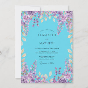 Azurblaue Lila Wisteria Bruiloft Kaart