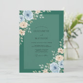 Azurblauw Champagne Bloemblad Bruiloft Kaart (Staand voorkant)