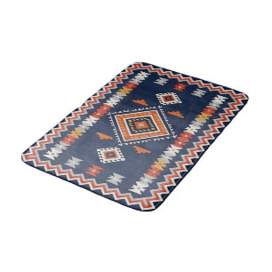 Azurblauw en terracotta geometrisch tribale badmat