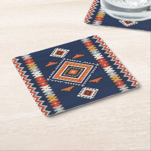 Azurblauw en Terracotta Geometrische Stam Kartonnen Onderzetters