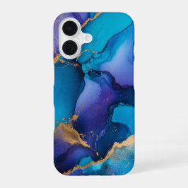 Azurblauw Royale Luxe Saffier Teal Marmer iPhone 16 Hoesje