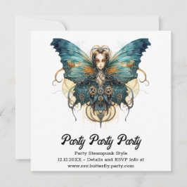 Azurblauwe Admiraalvlinder Steampunk Bruiloft  Aankondiging