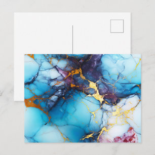Azurblauwe & Amethist Marmer met Gouden Aders Briefkaart