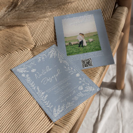 Azurblauwe Bloem Botanische QR Code Foto Bruiloft Kaart