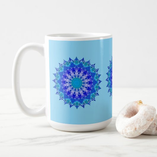 Azurblauwe Bloem Mandala Mok (Met donut)