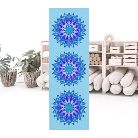 Azurblauwe Bloem Mandala Yoga Mat