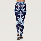azurblauwe bloesemleggingen leggings (Achterkant)