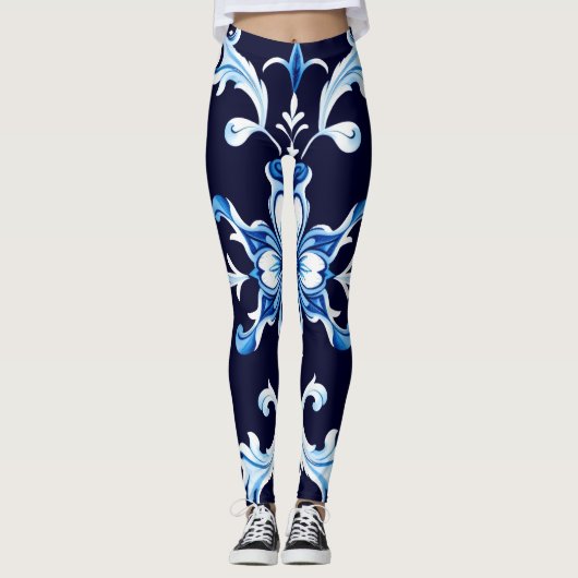 azurblauwe bloesemleggingen leggings (Voorkant)