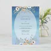 Azurblauwe Champagne Bloem Bruiloft Kaart (Staand voorkant)