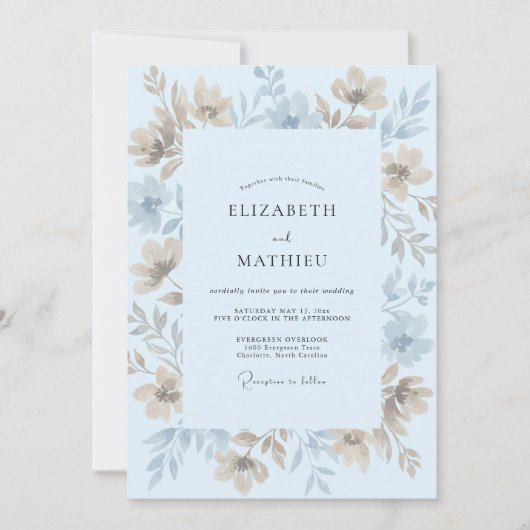 Azurblauwe Crème Eucalyptus Bruiloft Kaart (Voorkant)
