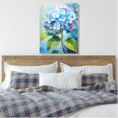 Azurblauwe Elegantie: Hydrangea in Bloei Canvas Afdruk (Insitu (Slaapkamer))