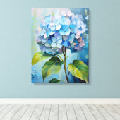 Azurblauwe Elegantie: Hydrangea in Bloei Canvas Afdruk (Insitu (Houten vloer))