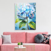 Azurblauwe Elegantie: Hydrangea in Bloei Canvas Afdruk (Insitu (Woonkamer))
