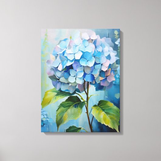 Azurblauwe Elegantie: Hydrangea in Bloei Canvas Afdruk (Voorkant)
