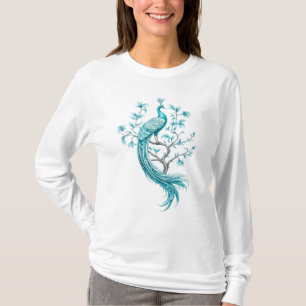 Azurblauwe Elegantie – Pauw Botanische Kunst T-shirt