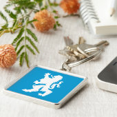 Azurblauwe en witte Beierse Leeuw Sleutelhanger (Zijkant)