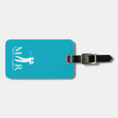 Azurblauwe golfer met monogram Blauw Bagagelabel (Voorkant horizontaal)