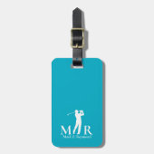 Azurblauwe golfer met monogram Blauw Bagagelabel (Voorkant verticaal)